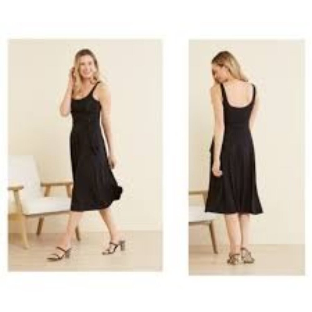 Good American Swing Tank Dress Midi Rib Knit Black Women's Size 1 Small Classic